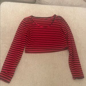 Striped Red and Black Long Sleeve Crop Top